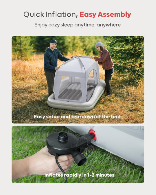 QPAU Inflatable Toddler Travel Bed with Tent, Baby Crib Tent, Portable Kids Air Mattress with Safety Bumpers, Ideal for Home, Grandma's, Camping, Traveling -Includes Fast Electric Pump