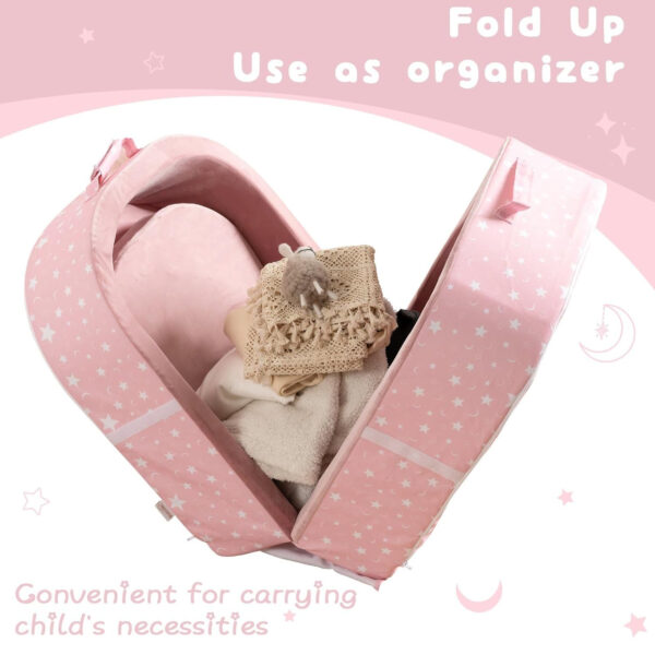 BYBYME Portable Toddler Travel Bed - Waterproof Foldable Floor Crib with Washable Fitted Sheet - Ideal Folding Toddler Cots for Sleeping and Sleepovers (Pink)