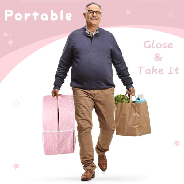 BYBYME Portable Toddler Travel Bed - Waterproof Foldable Floor Crib with Washable Fitted Sheet - Ideal Folding Toddler Cots for Sleeping and Sleepovers (Pink)