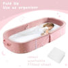BYBYME Portable Toddler Travel Bed - Waterproof Foldable Floor Crib with Washable Fitted Sheet - Ideal Folding Toddler Cots for Sleeping and Sleepovers (Pink)