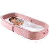 BYBYME Portable Toddler Travel Bed - Waterproof Foldable Floor Crib with Washable Fitted Sheet - Ideal Folding Toddler Cots for Sleeping and Sleepovers (Pink)