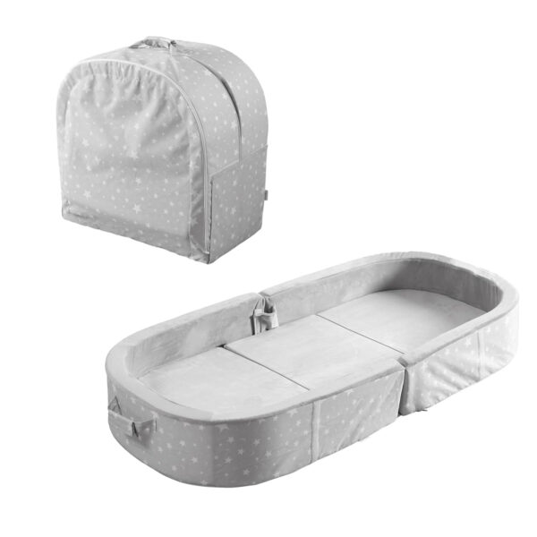 BYBYME Portable Toddler Travel Bed - Waterproof Foldable Floor Crib with Washable Fitted Sheet - Ideal Folding Toddler Cots for Sleeping and Sleepovers (Pink)