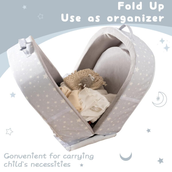 BYBYME Portable Toddler Travel Bed - Waterproof Foldable Floor Crib with Washable Fitted Sheet - Ideal Folding Toddler Cots for Sleeping and Sleepovers (Pink)