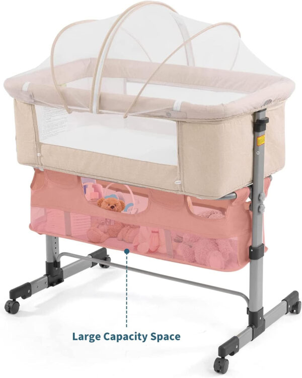 3 in 1 Travel Baby Crib,Baby Bed with Breathable Net,Adjustable Portable Bed for Infant/Baby with Detachable Mosquito net and Mattress,Pink