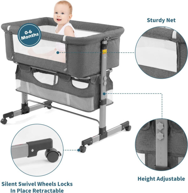 3 in 1 Travel Baby Crib,Baby Bed with Breathable Net,Adjustable Portable Bed for Infant/Baby with Detachable Mosquito net and Mattress,Pink