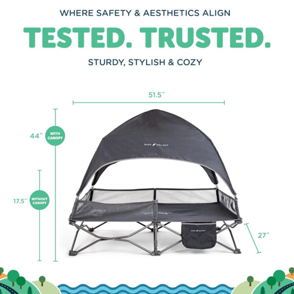 Baby Delight Go with Me Bungalow Deluxe Portable Cot | Toddler Travel Bed | Indoor and Outdoor | Sun Canopy | Grey