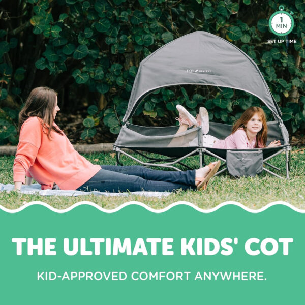 Baby Delight Go with Me Bungalow Deluxe Portable Cot | Toddler Travel Bed | Indoor and Outdoor | Sun Canopy | Grey