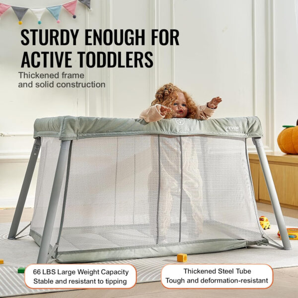VEVOR Baby Travel Crib and Play Yard, Folding Baby Playpen with Soft Mattress Pad, Portable Toddlers Crib with Breathable Mesh and Travel Bag, Indoor/Outdoor Kid Activity Center for 0-36 Months Babies
