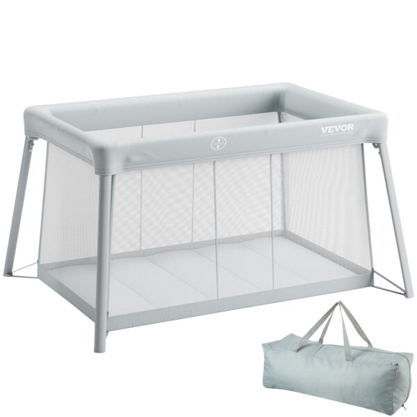 VEVOR Baby Travel Crib and Play Yard, Folding Baby Playpen with Soft Mattress Pad, Portable Toddlers Crib with Breathable Mesh and Travel Bag, Indoor/Outdoor Kid Activity Center for 0-36 Months Babies