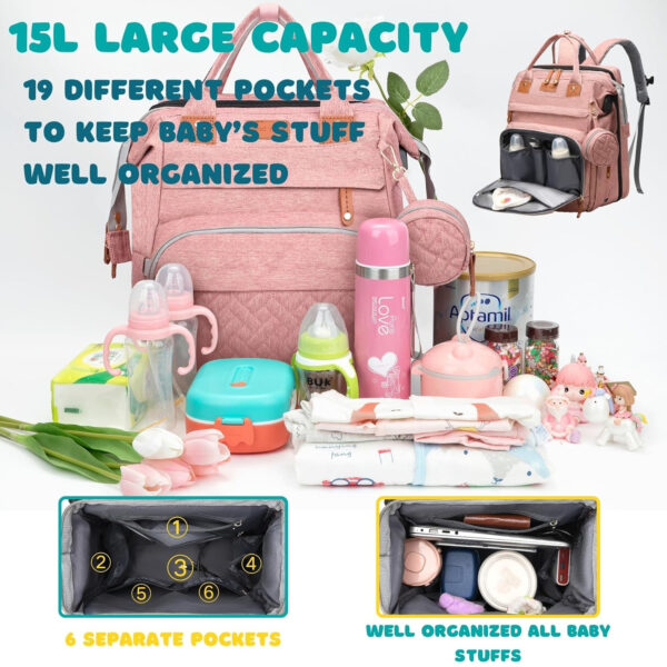 Diaper Bag, Baby Essentials, Multi-functional Large-capacity Diaper Bag Backpack, Best Gift for Newborns with Diaper Changing Station, Travel Essentials Diaper Bag Backpack (Pink)