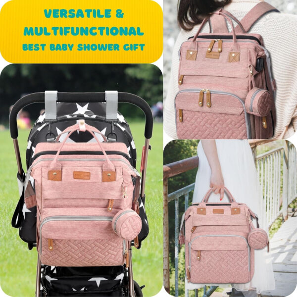 Diaper Bag, Baby Essentials, Multi-functional Large-capacity Diaper Bag Backpack, Best Gift for Newborns with Diaper Changing Station, Travel Essentials Diaper Bag Backpack (Pink)
