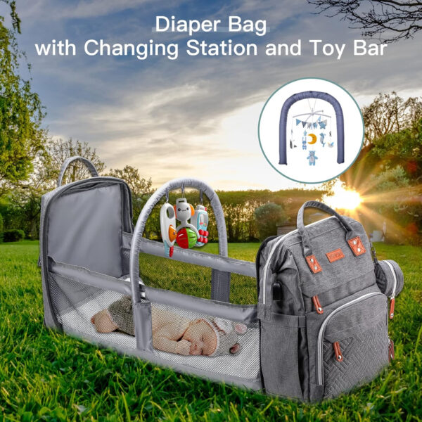 Diaper Bag Backpack with Changing Station, Large Diaper Bag, Baby Bag, Multifunctional Diaper Bag, Gray