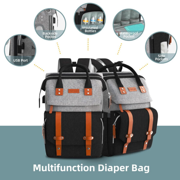 Diaper Bag Backpack with Changing Station, Large Diaper Bag, Baby Bag, Multifunctional Diaper Bag, Gray