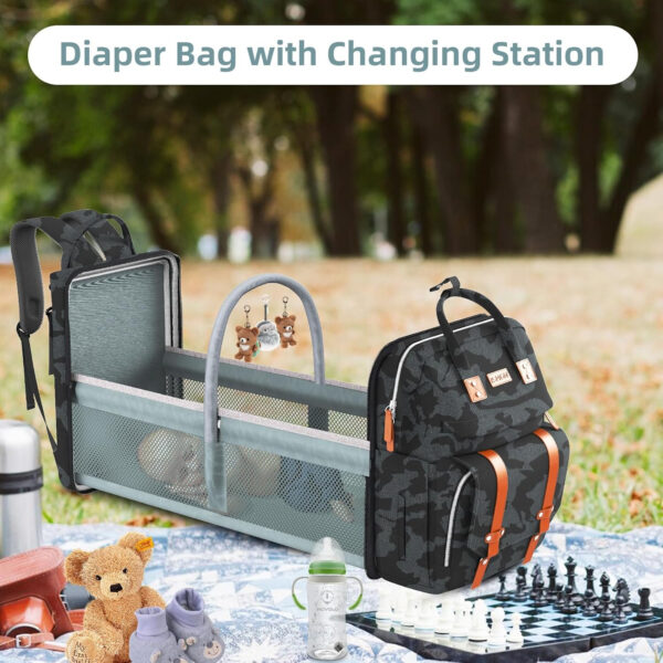 Diaper Bag Backpack with Changing Station, Large Diaper Bag, Baby Bag, Multifunctional Diaper Bag, Gray