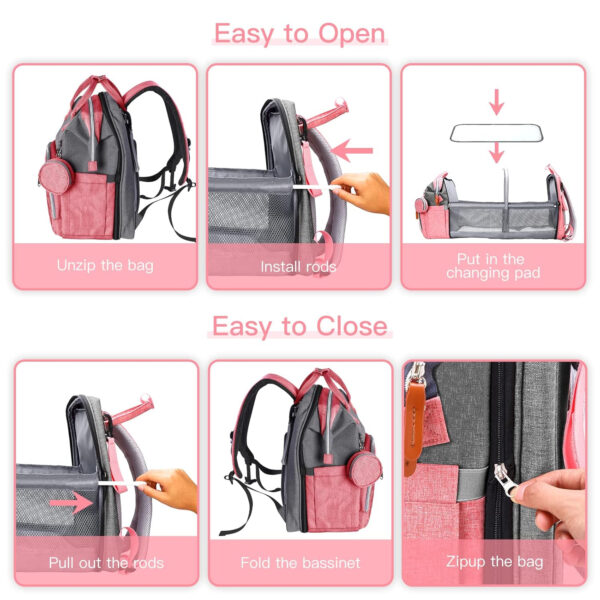 Diaper Bag Backpack with Changing Station, Large Diaper Bag, Baby Bag, Multifunctional Diaper Bag, Gray