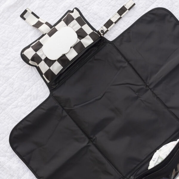 Tiny Twinkle Portable Diaper Changing Pad-Foldable Waterproof Changing Mat&Portable Changing Pad for Travel,Baby Changing Station with Smart Wipes Pocket&Storage (Sage Checkers)