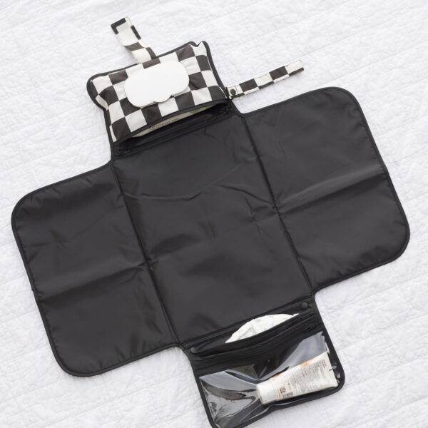 Tiny Twinkle Portable Diaper Changing Pad-Foldable Waterproof Changing Mat&Portable Changing Pad for Travel,Baby Changing Station with Smart Wipes Pocket&Storage (Sage Checkers)