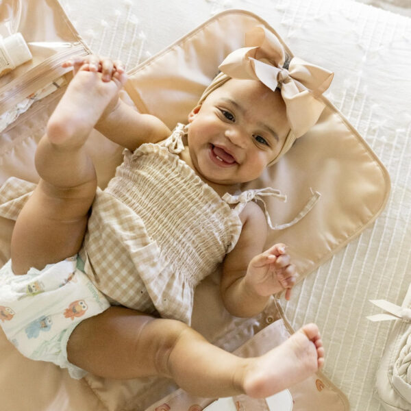 Tiny Twinkle Portable Diaper Changing Pad-Foldable Waterproof Changing Mat&Portable Changing Pad for Travel,Baby Changing Station with Smart Wipes Pocket&Storage (Sage Checkers)