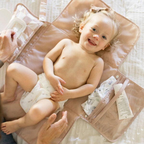 Tiny Twinkle Portable Diaper Changing Pad-Foldable Waterproof Changing Mat&Portable Changing Pad for Travel,Baby Changing Station with Smart Wipes Pocket&Storage (Sage Checkers)