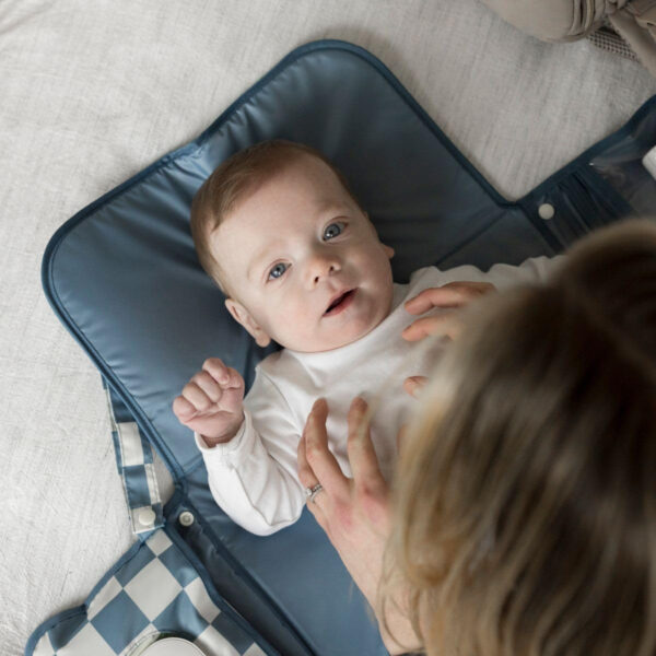 Tiny Twinkle Portable Diaper Changing Pad-Foldable Waterproof Changing Mat&Portable Changing Pad for Travel,Baby Changing Station with Smart Wipes Pocket&Storage (Sage Checkers)