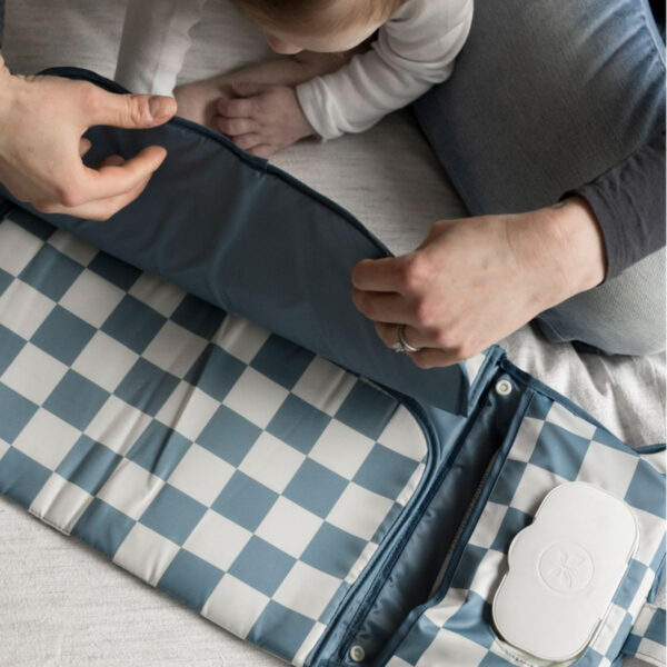 Tiny Twinkle Portable Diaper Changing Pad-Foldable Waterproof Changing Mat&Portable Changing Pad for Travel,Baby Changing Station with Smart Wipes Pocket&Storage (Sage Checkers)
