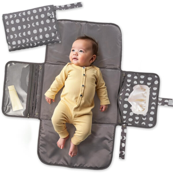 Tiny Twinkle Portable Diaper Changing Pad-Foldable Waterproof Changing Mat&Portable Changing Pad for Travel,Baby Changing Station with Smart Wipes Pocket&Storage (Sage Checkers)