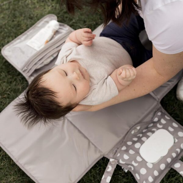 Tiny Twinkle Portable Diaper Changing Pad-Foldable Waterproof Changing Mat&Portable Changing Pad for Travel,Baby Changing Station with Smart Wipes Pocket&Storage (Sage Checkers)