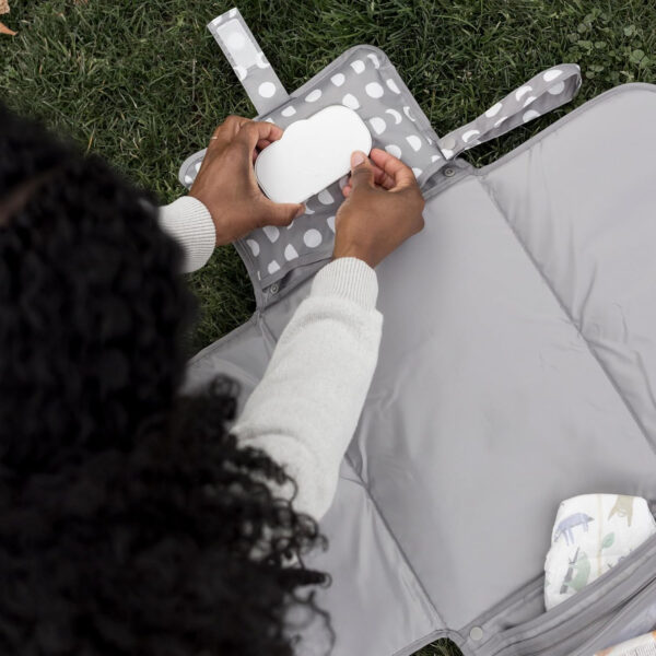 Tiny Twinkle Portable Diaper Changing Pad-Foldable Waterproof Changing Mat&Portable Changing Pad for Travel,Baby Changing Station with Smart Wipes Pocket&Storage (Sage Checkers)