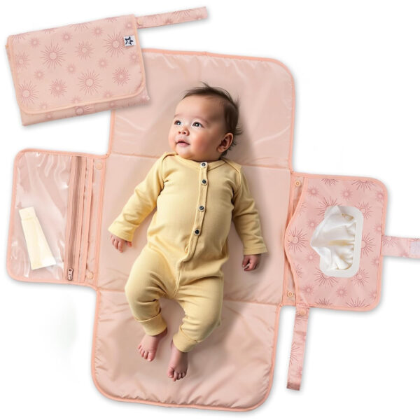 Tiny Twinkle Portable Diaper Changing Pad-Foldable Waterproof Changing Mat&Portable Changing Pad for Travel,Baby Changing Station with Smart Wipes Pocket&Storage (Sage Checkers)