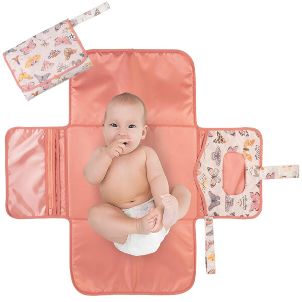 Tiny Twinkle Portable Diaper Changing Pad-Foldable Waterproof Changing Mat&Portable Changing Pad for Travel,Baby Changing Station with Smart Wipes Pocket&Storage (Sage Checkers)