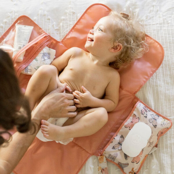 Tiny Twinkle Portable Diaper Changing Pad-Foldable Waterproof Changing Mat&Portable Changing Pad for Travel,Baby Changing Station with Smart Wipes Pocket&Storage (Sage Checkers)