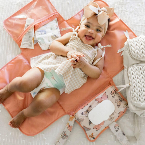Tiny Twinkle Portable Diaper Changing Pad-Foldable Waterproof Changing Mat&Portable Changing Pad for Travel,Baby Changing Station with Smart Wipes Pocket&Storage (Sage Checkers)