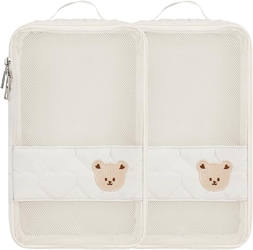 Baby Diaper Organizer - 2 Pack Waterproof Pouches, Mesh Bag, Reusable, Washable or Cloth Diapers (White)