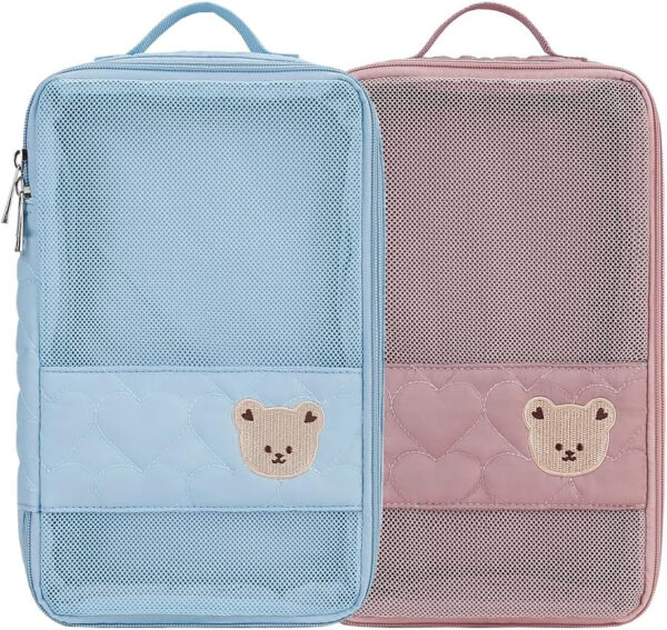 Baby Diaper Organizer - 2 Pack Waterproof Pouches, Mesh Bag, Reusable, Washable or Cloth Diapers (White)