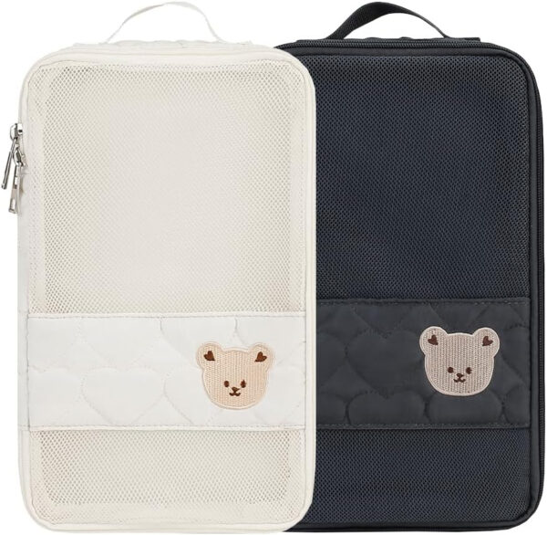 Baby Diaper Organizer - 2 Pack Waterproof Pouches, Mesh Bag, Reusable, Washable or Cloth Diapers (White)