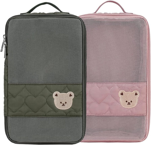 Baby Diaper Organizer - 2 Pack Waterproof Pouches, Mesh Bag, Reusable, Washable or Cloth Diapers (White)