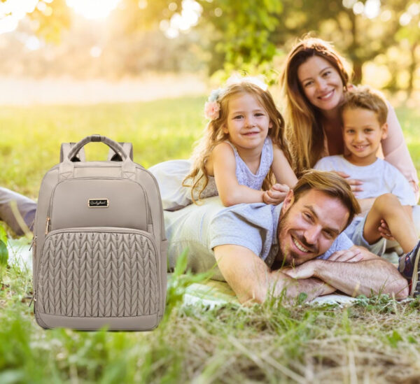 Diaper Bag Backpack - Extra Large Diaper Bag for Two Kids Twins (Expandable 30-38L) - Travel Baby Backpack with Changing Pad for Mom Dad (Quilted, Water Resistant, Brown Taupe)