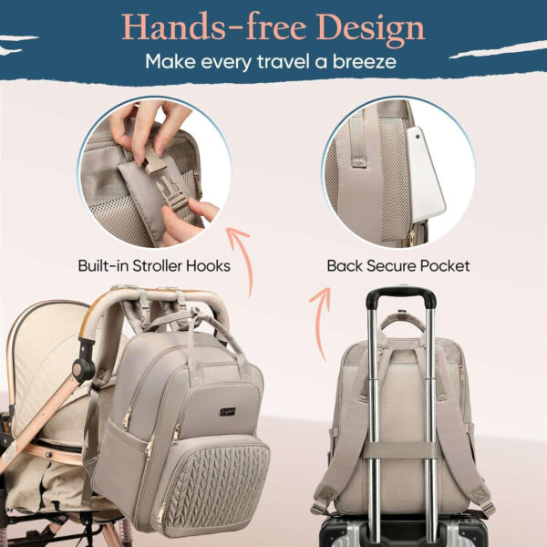 Diaper Bag Backpack - Extra Large Diaper Bag for Two Kids Twins (Expandable 30-38L) - Travel Baby Backpack with Changing Pad for Mom Dad (Quilted, Water Resistant, Brown Taupe)