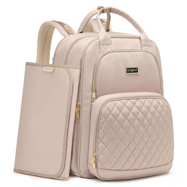 Diaper Bag Backpack - Extra Large Diaper Bag for Two Kids Twins (Expandable 30-38L) - Travel Baby Backpack with Changing Pad for Mom Dad (Quilted, Water Resistant, Brown Taupe)