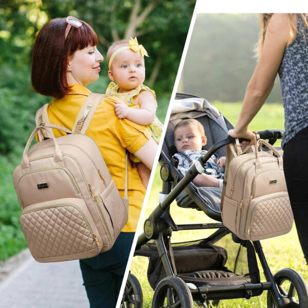 Diaper Bag Backpack - Extra Large Diaper Bag for Two Kids Twins (Expandable 30-38L) - Travel Baby Backpack with Changing Pad for Mom Dad (Quilted, Water Resistant, Brown Taupe)
