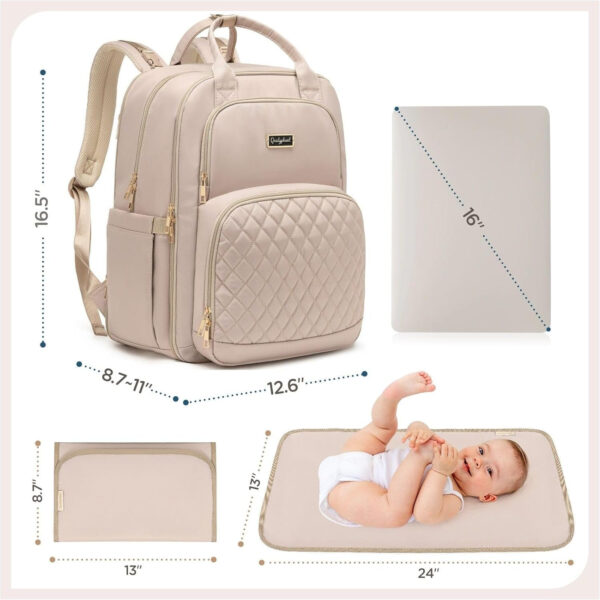 Diaper Bag Backpack - Extra Large Diaper Bag for Two Kids Twins (Expandable 30-38L) - Travel Baby Backpack with Changing Pad for Mom Dad (Quilted, Water Resistant, Brown Taupe)