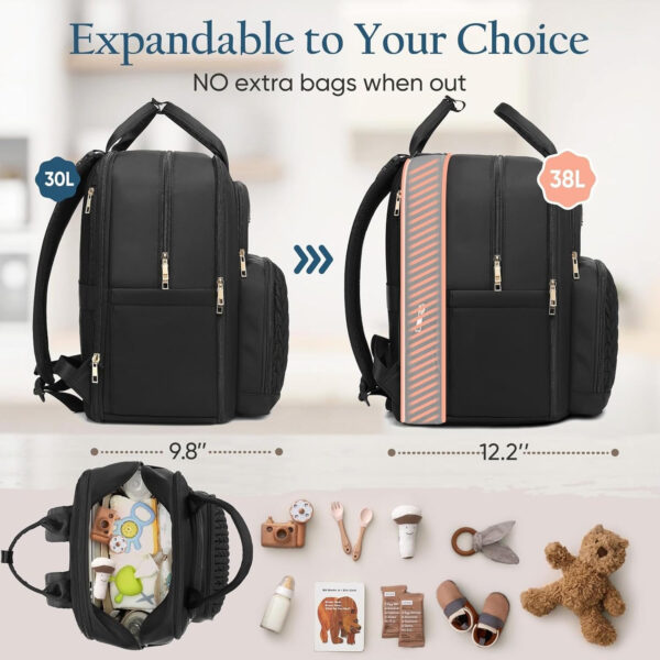 Diaper Bag Backpack - Extra Large Diaper Bag for Two Kids Twins (Expandable 30-38L) - Travel Baby Backpack with Changing Pad for Mom Dad (Quilted, Water Resistant, Brown Taupe)