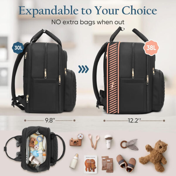 Diaper Bag Backpack - Extra Large Diaper Bag for Two Kids Twins (Expandable 30-38L) - Travel Baby Backpack with Changing Pad for Mom Dad (Quilted, Water Resistant, Brown Taupe)