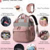 Diaper Bag with Changing Station, Waterproof 3 in 1 Baby Diaper Backpack with Foldable Changing Pad, Pink-Grey