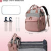 Diaper Bag with Changing Station, Waterproof 3 in 1 Baby Diaper Backpack with Foldable Changing Pad, Pink-Grey