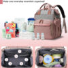 Diaper Bag with Changing Station, Waterproof 3 in 1 Baby Diaper Backpack with Foldable Changing Pad, Pink-Grey