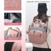 Diaper Bag with Changing Station, Waterproof 3 in 1 Baby Diaper Backpack with Foldable Changing Pad, Pink-Grey