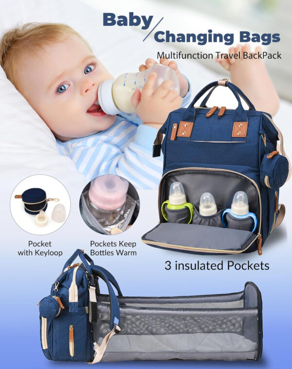 Diaper Bag with Changing Station, Waterproof 3 in 1 Baby Diaper Backpack with Foldable Changing Pad, Pink-Grey