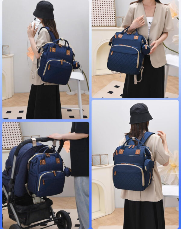 Diaper Bag with Changing Station, Waterproof 3 in 1 Baby Diaper Backpack with Foldable Changing Pad, Pink-Grey