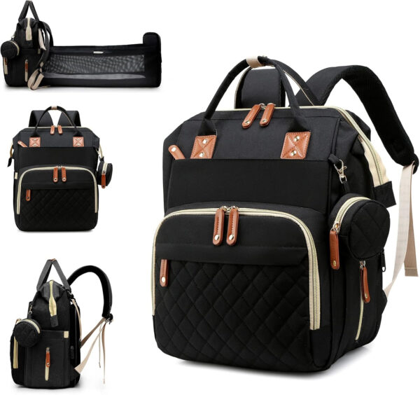 Diaper Bag with Changing Station, Waterproof 3 in 1 Baby Diaper Backpack with Foldable Changing Pad, Pink-Grey